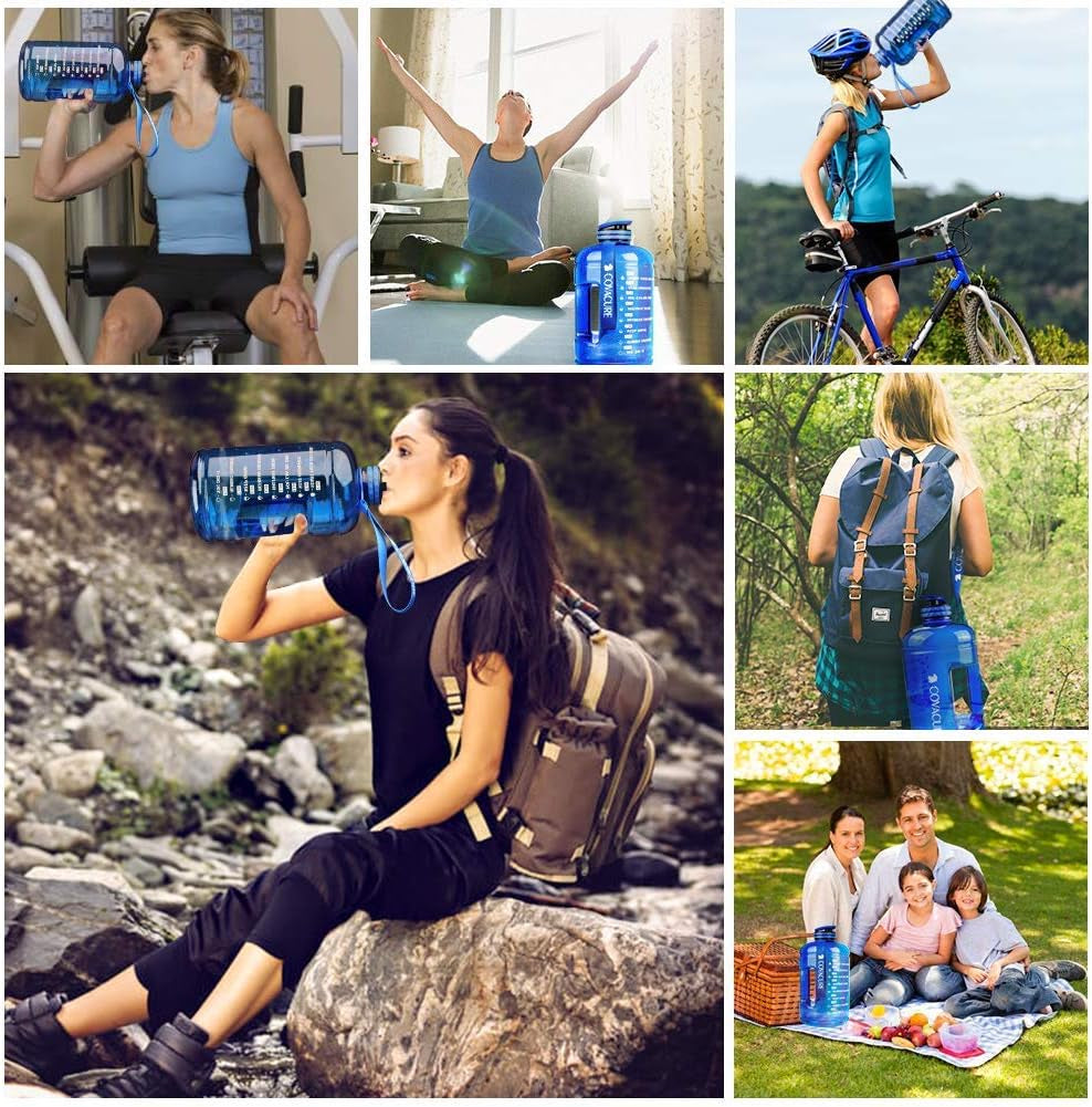 Gallon Water Bottle with Motivational Time Marker - Water Jug with Leak-Proof, Wide Mouth, BPA Free, Large Water Bottle for Gym Fitness, Camping, Hiking(1 Gallon)