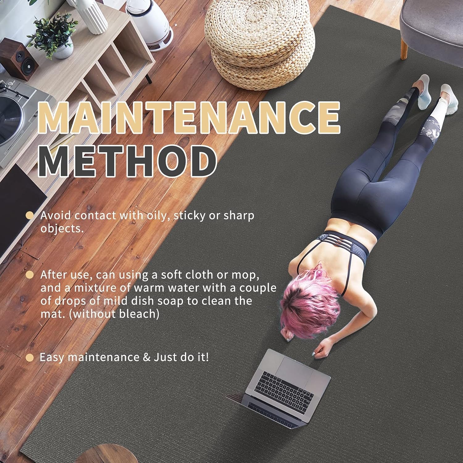 Large Exercise Mat 6'X4'/6'X5'/6'X6'(7Mm), Thick Workout Mats for Home Gym Flooring, Extra Wide Non-Slip Durable Cardio Mat, Shoe Friendly, Perfect for Plyo, MMA, Jump Rope, Weights, Fitness