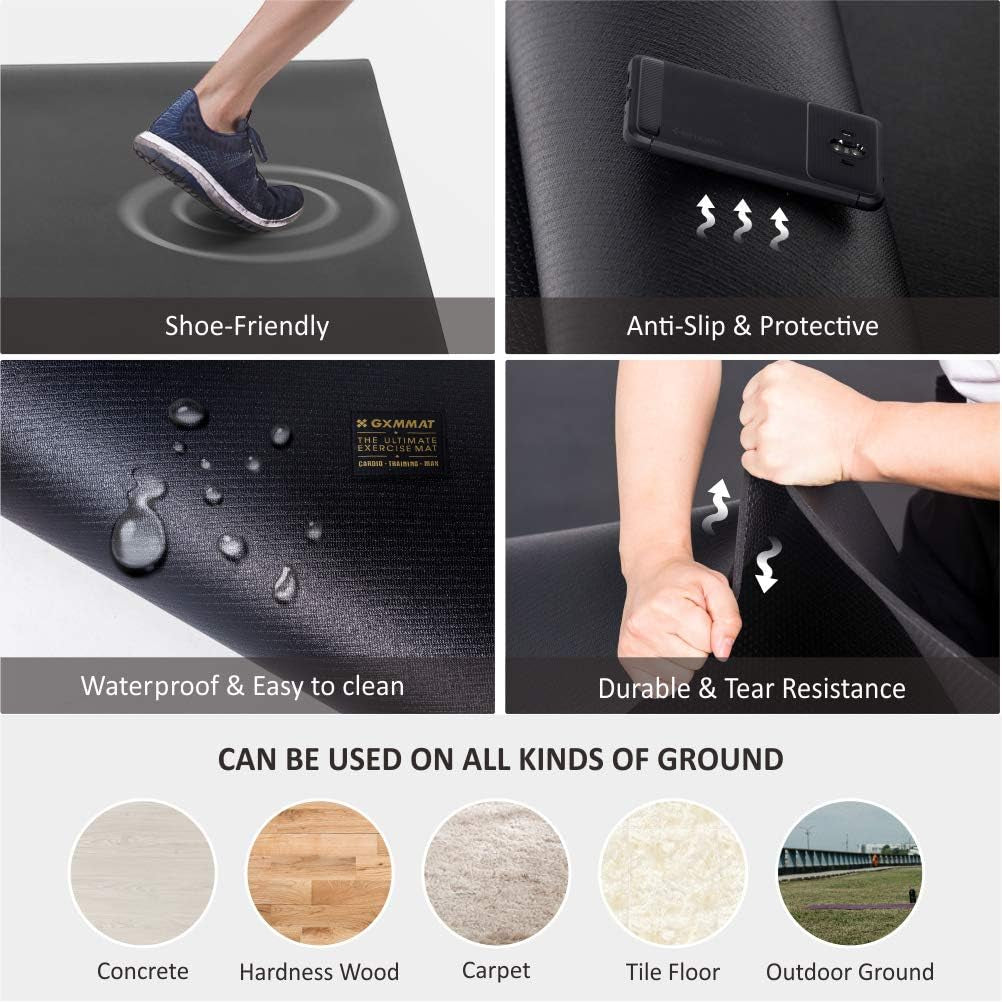 Large Exercise Mat 6'X4'/6'X5'/6'X6'(7Mm), Thick Workout Mats for Home Gym Flooring, Extra Wide Non-Slip Durable Cardio Mat, Shoe Friendly, Perfect for Plyo, MMA, Jump Rope, Weights, Fitness