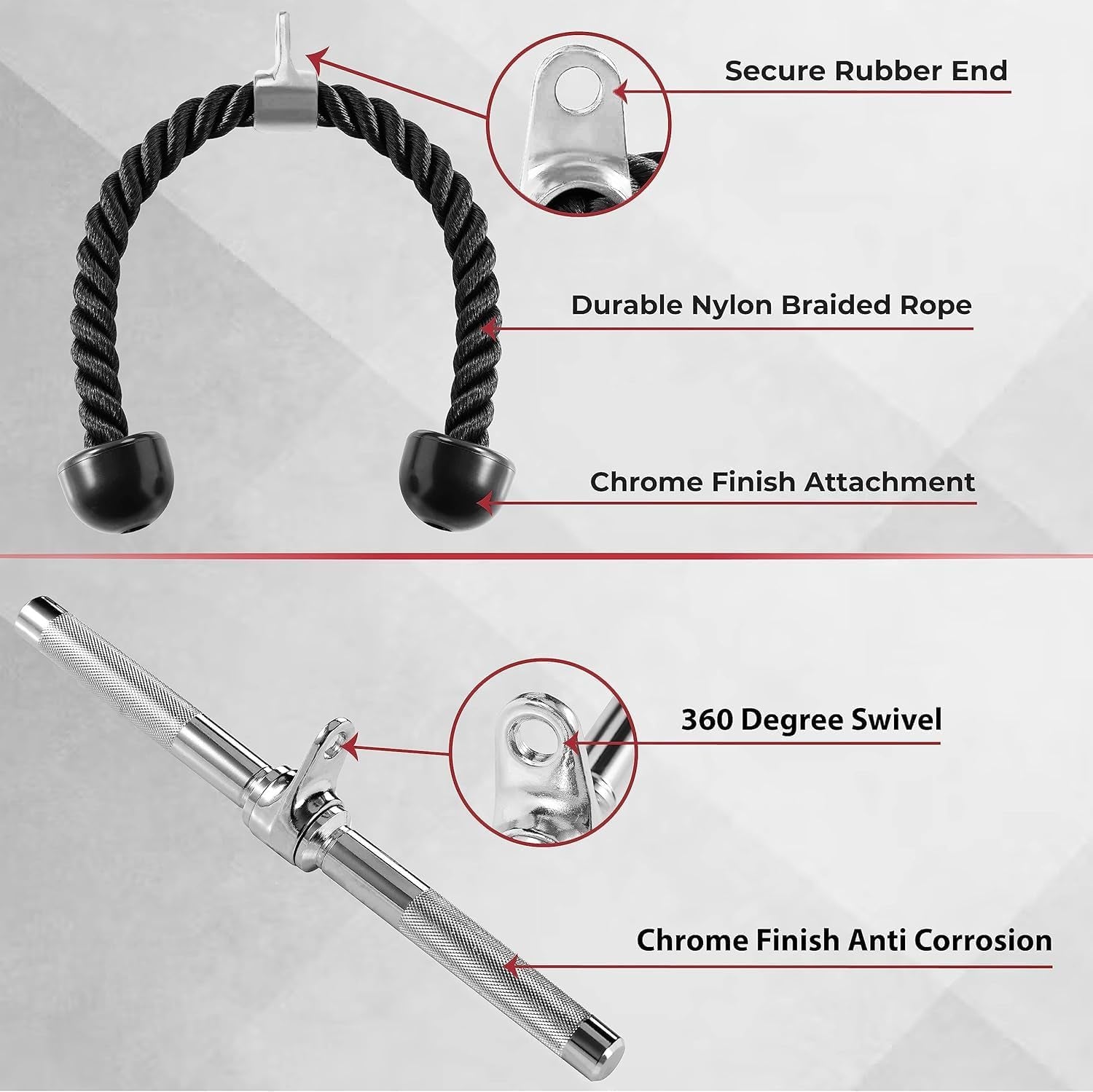 Cable Machine Attachment, Row Handles, Tricep Rope, Straight Bar, V Bar, LAT Pulldown Accessories Load 880 LB for Home Gym