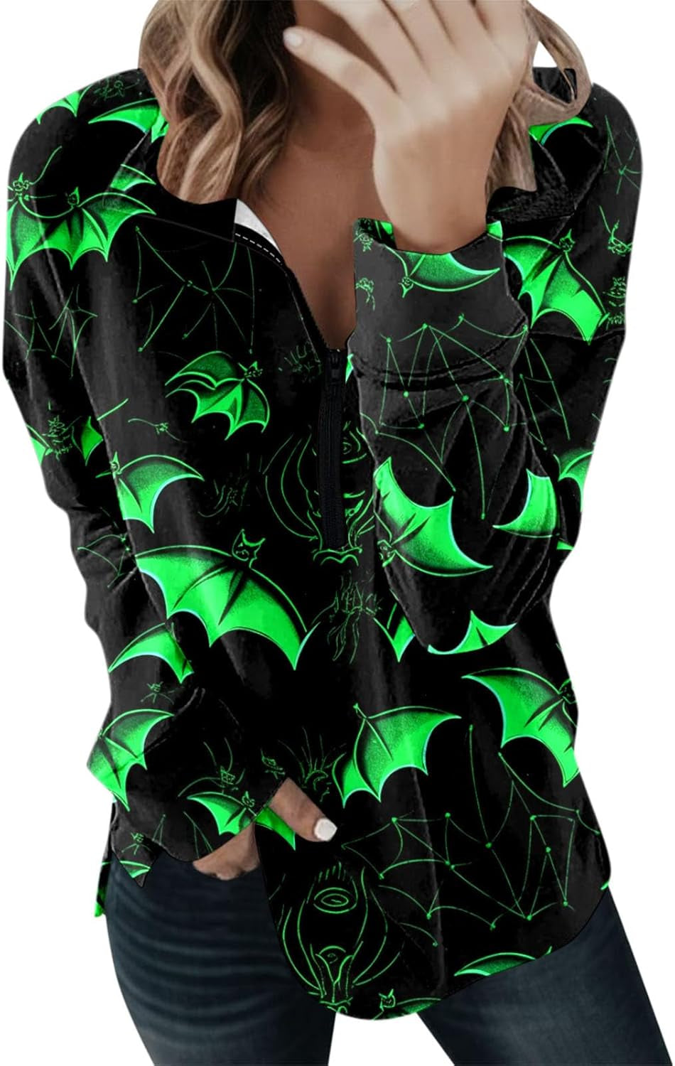 Women'S 1/4 Zip Pullover Long Sleeve Collar Sweatshirts Striped Printed Activewear Running Jacket Casual Dressy Tops