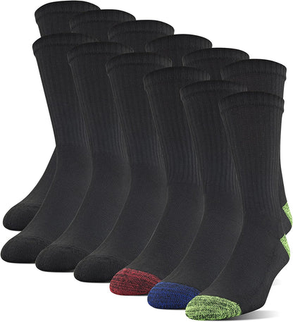 Mens Polyester Half Cushion Crew Socks, 12-Pairs