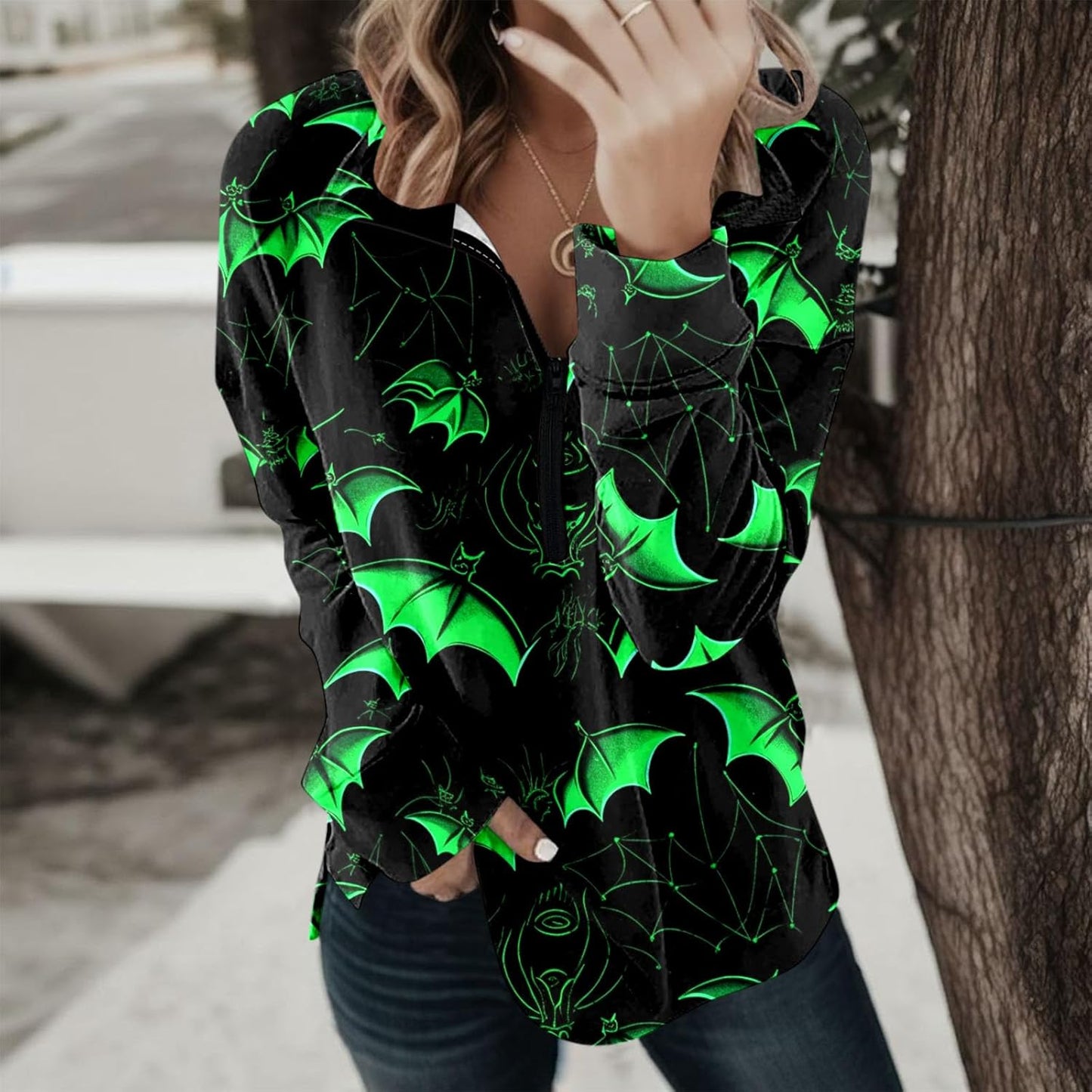 Women'S 1/4 Zip Pullover Long Sleeve Collar Sweatshirts Striped Printed Activewear Running Jacket Casual Dressy Tops