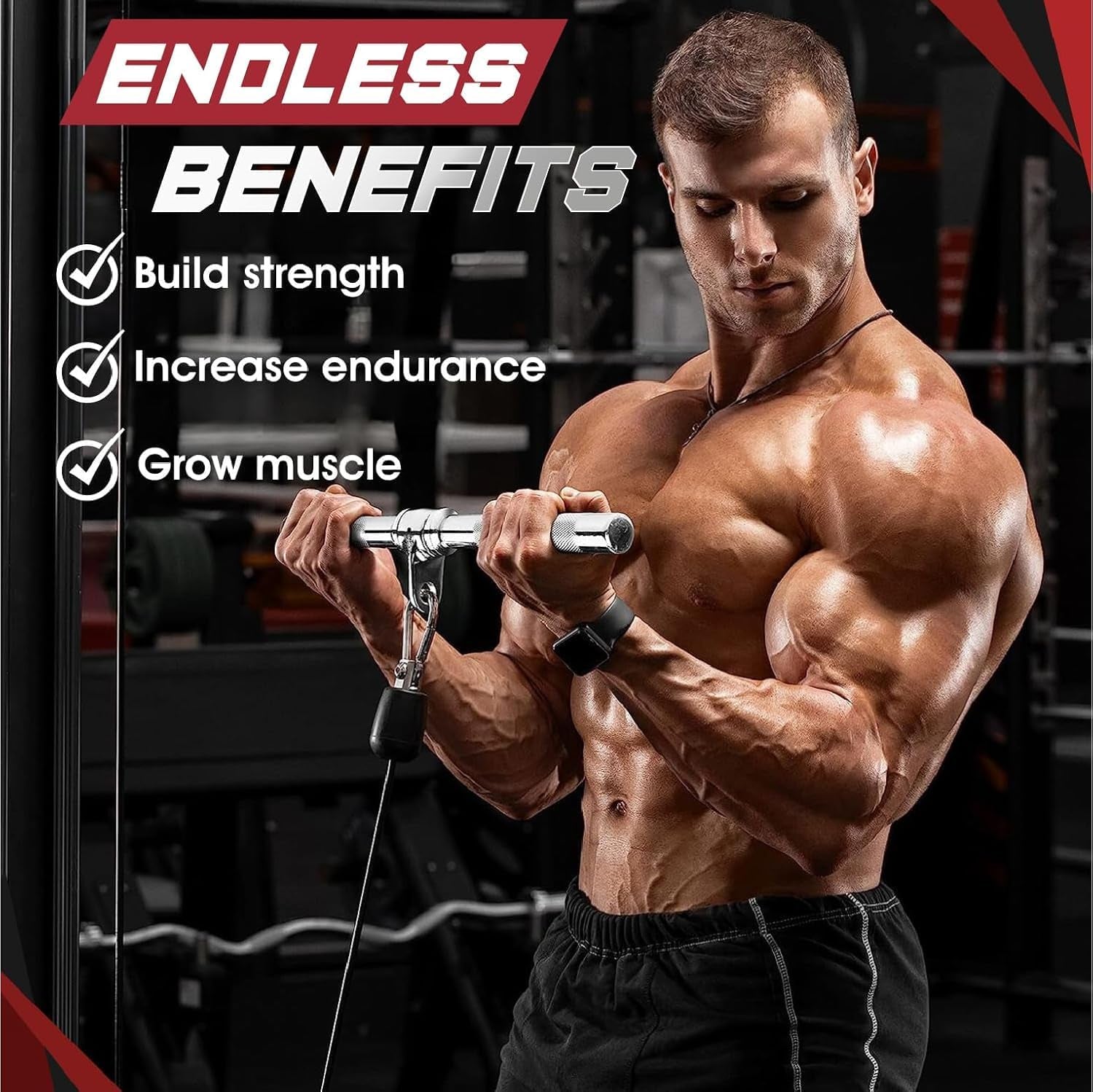 Cable Machine Attachment, Row Handles, Tricep Rope, Straight Bar, V Bar, LAT Pulldown Accessories Load 880 LB for Home Gym