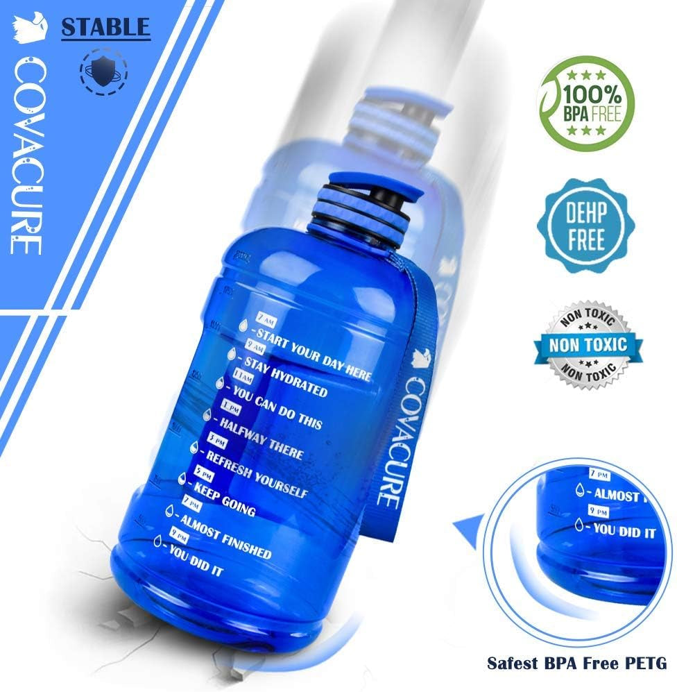 Gallon Water Bottle with Motivational Time Marker - Water Jug with Leak-Proof, Wide Mouth, BPA Free, Large Water Bottle for Gym Fitness, Camping, Hiking(1 Gallon)