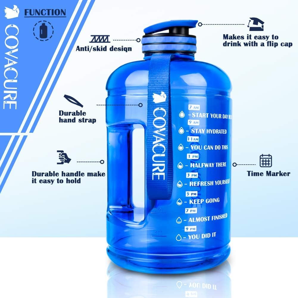 Gallon Water Bottle with Motivational Time Marker - Water Jug with Leak-Proof, Wide Mouth, BPA Free, Large Water Bottle for Gym Fitness, Camping, Hiking(1 Gallon)
