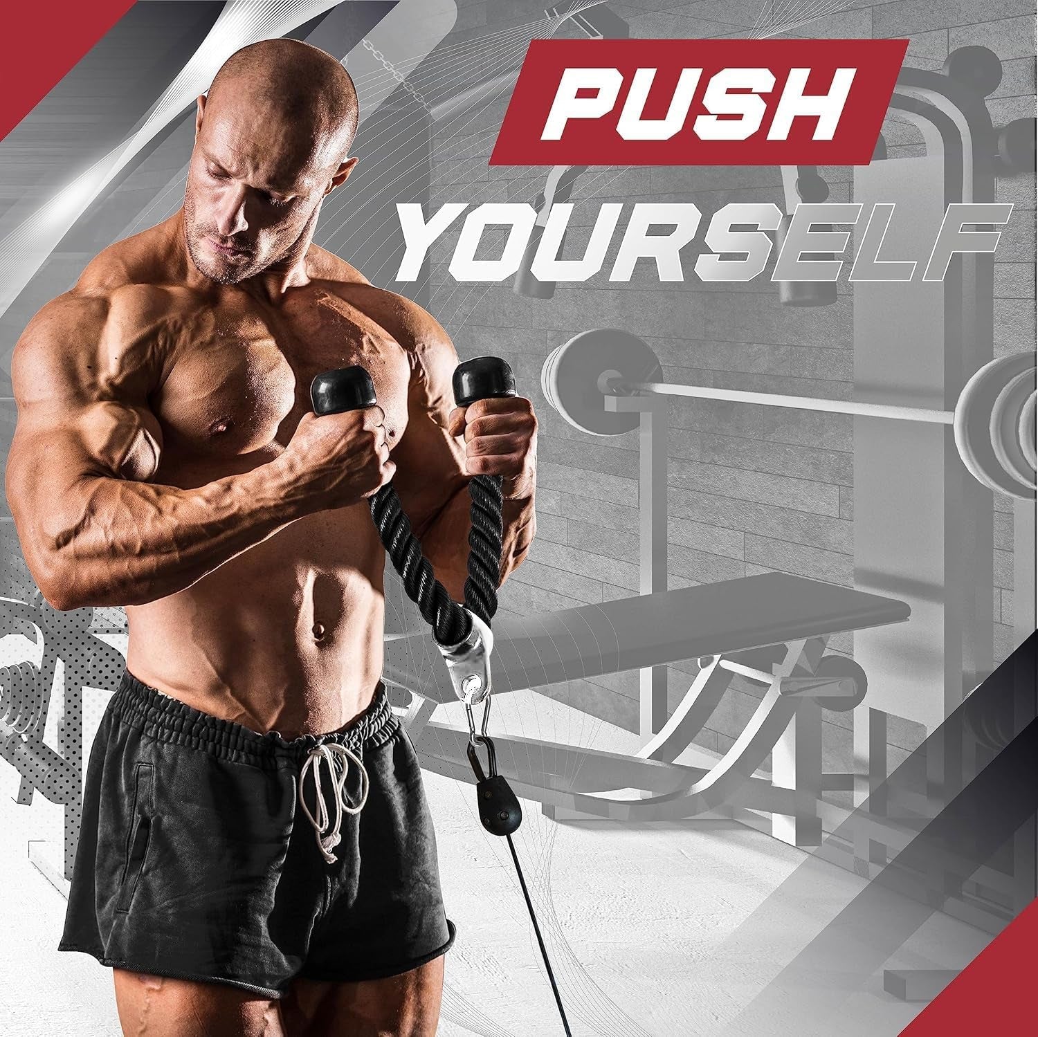 Cable Machine Attachment, Row Handles, Tricep Rope, Straight Bar, V Bar, LAT Pulldown Accessories Load 880 LB for Home Gym